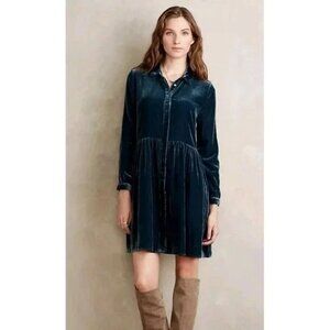 Anthropologie Velvet Midi Dress - Moulinette Soeurs Aelish Teal (Small)